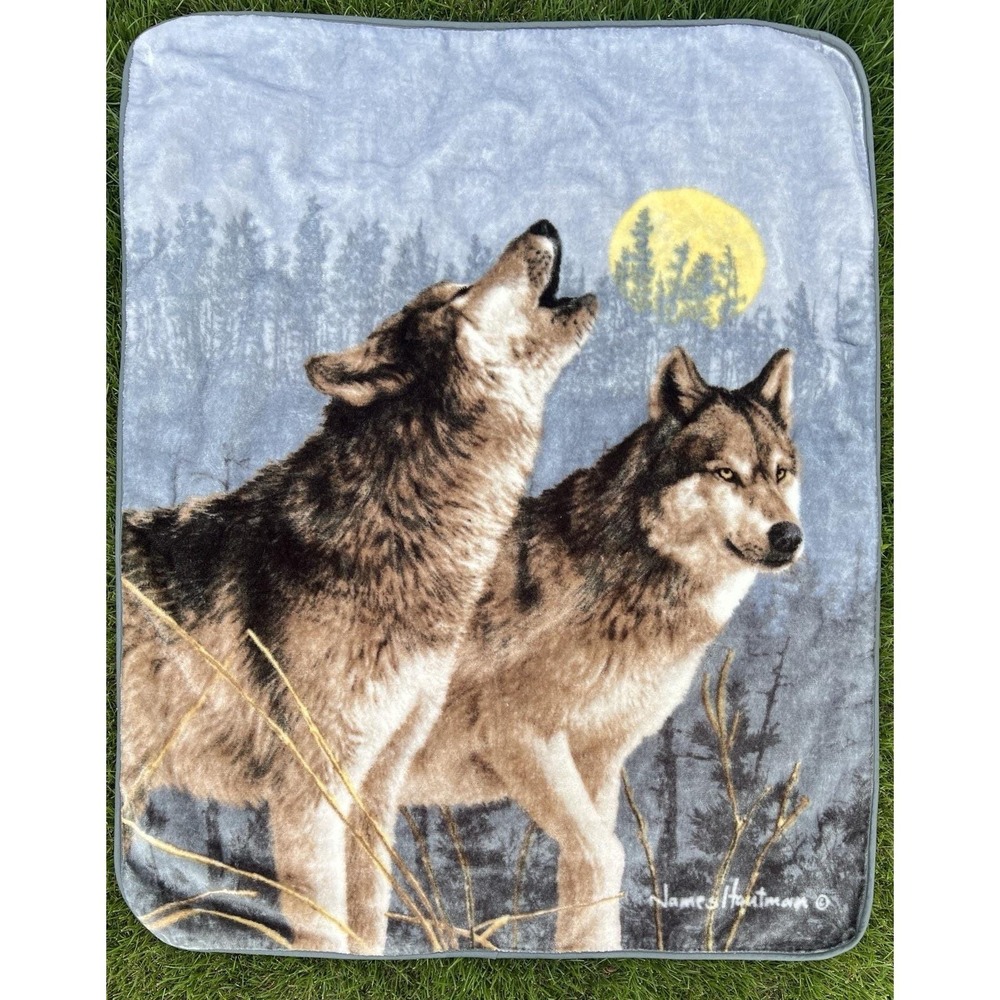 James Hautman Outdoors Art Wolf Howl Moon Nature Blanket Throw 60" x72"